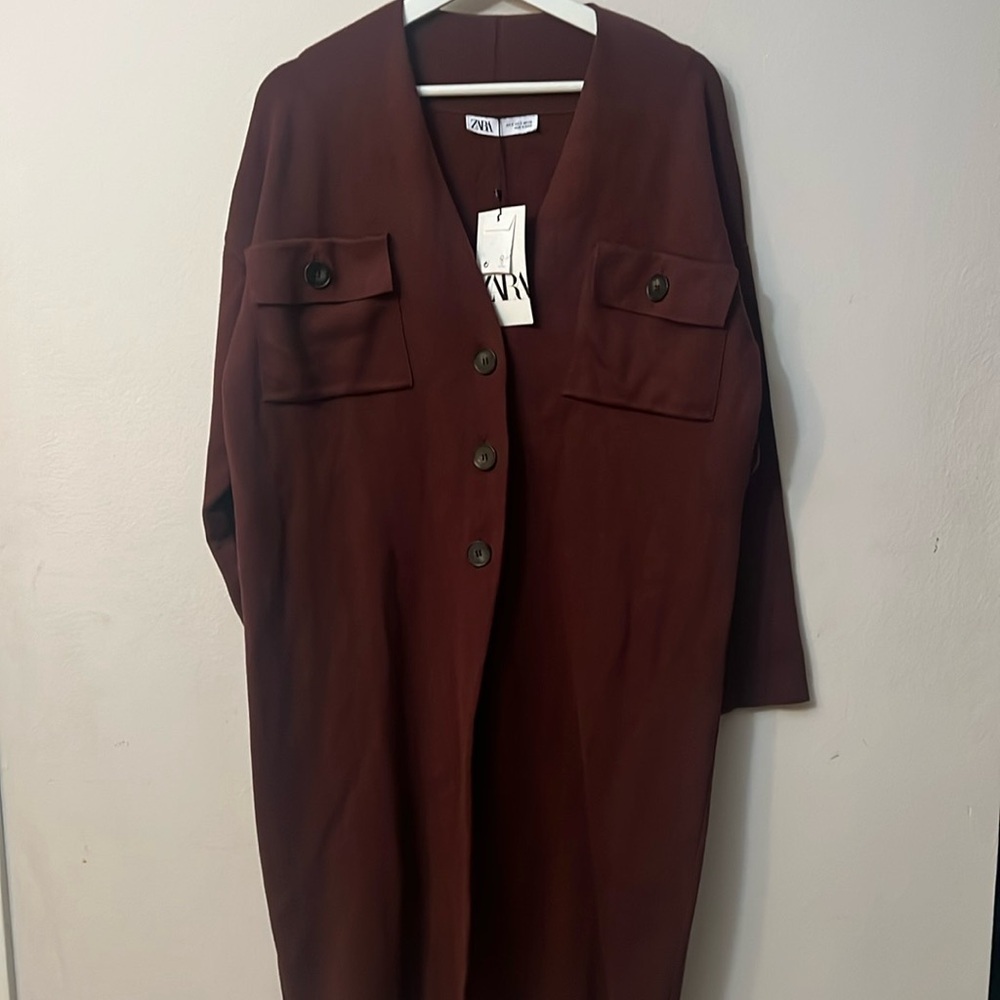 Zara knit brown coat oversized no belt included size S - Picture 5 of 12
